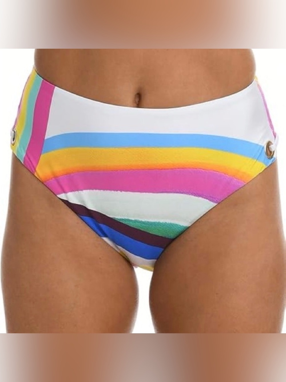 Sunshine 79 High waisted bikini bottoms multicolor rainbow stripe beach pool